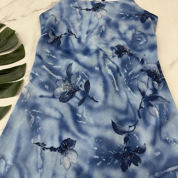 DBY Womens Vintage Y2k Mini Slip Dress Size 12 P Blue Floral Lace Up Back - Picture 3 of 9